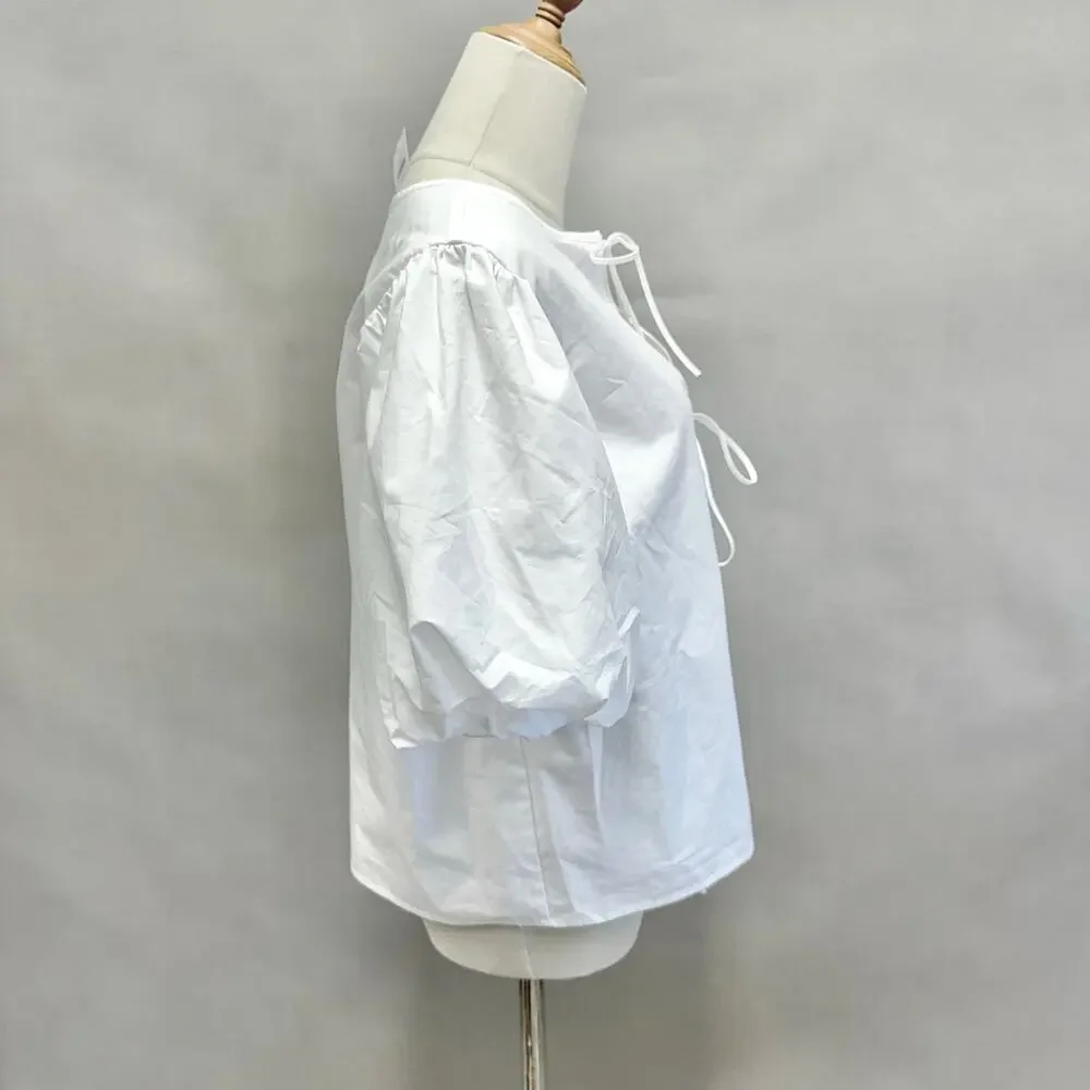 Abercrombie & Fitch Short-Sleeve Tie-Front‎ Top Solid White Size Medium NWT